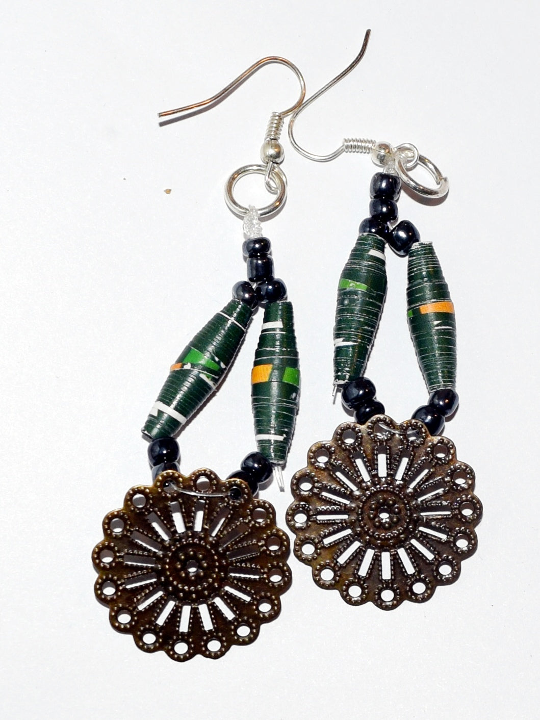 Green Skulls and Paper Bead Earrings | Designs Made By Magz